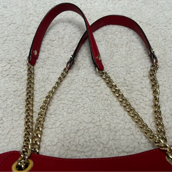 Michael Kors Red Tote Bag with Gold Accents - Picture 12 of 14